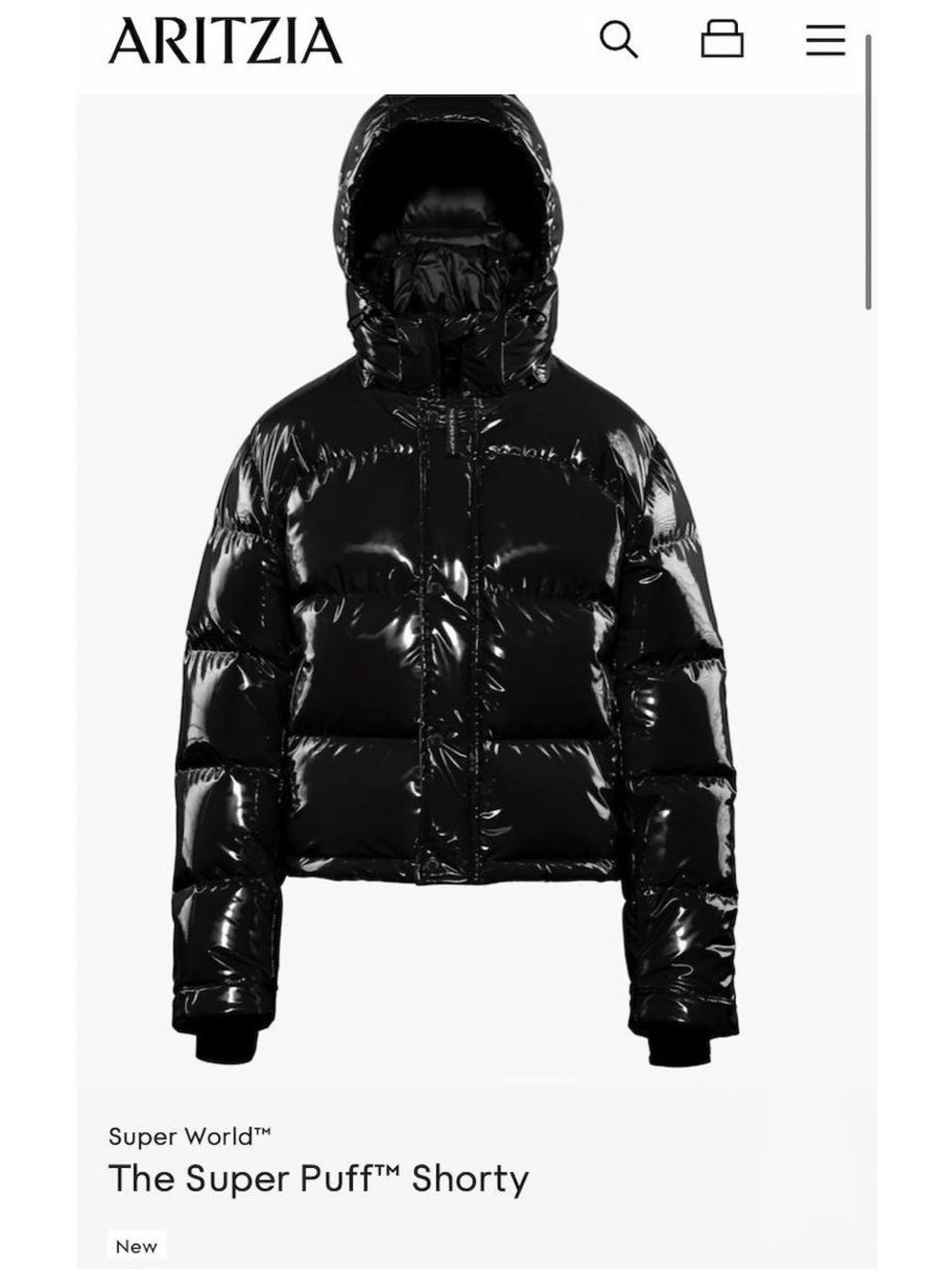 Aritzia Shiny Black Gloss Puffer Jacket